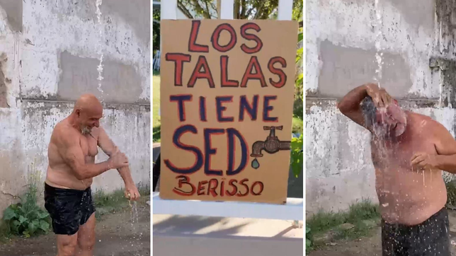 para protestar por la falta de agua, los vecinos de los talas se ducharon en la delegacion