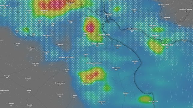 la imagen de radar que muestra la tormenta que se acerca a la plata