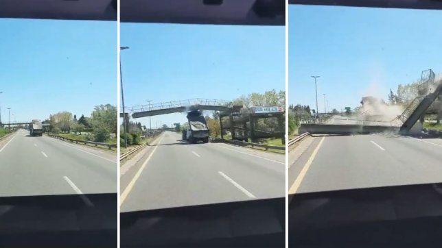asi fue el instante en que se vino abajo un puente peatonal de ruta 2