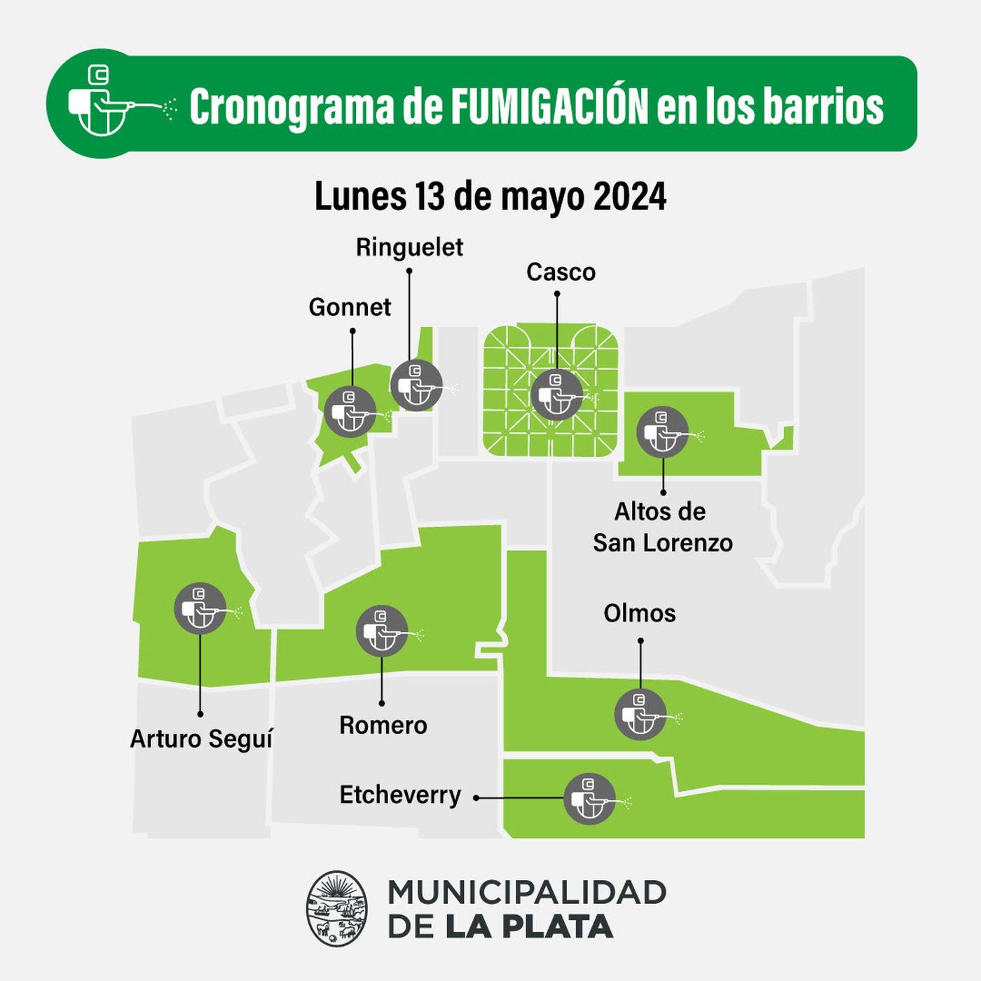 Las zonas de La Plata que serán fumigadas este lunes Las zonas de La Plata que serán fumigadas este lunes