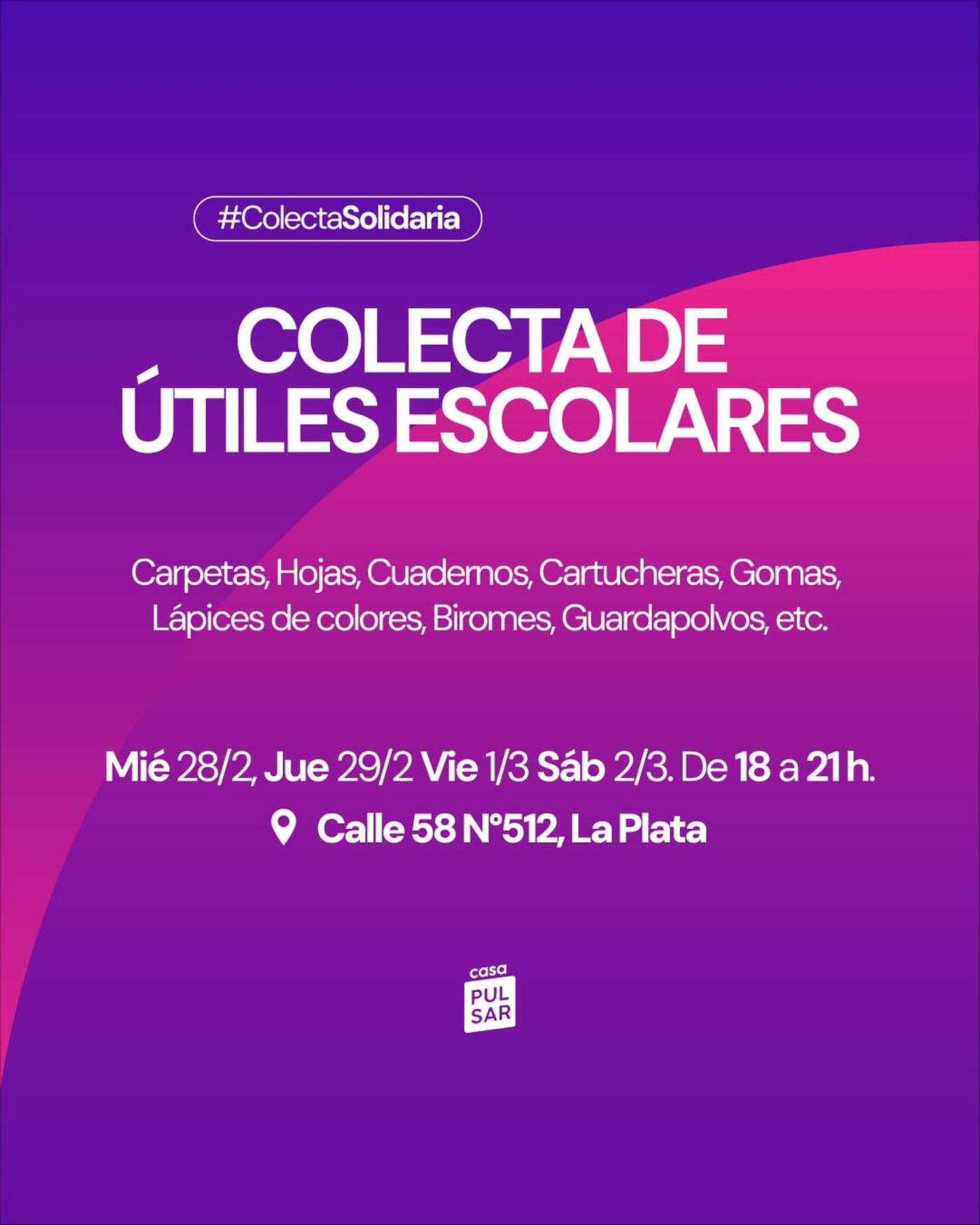 Casa Pulsar está buscando útiles escolares para los chicos de La Plata.