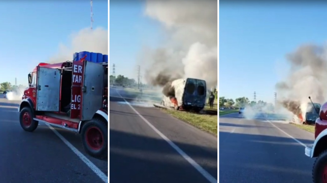 tension por el incendio de una camioneta en plena ruta 2 a la altura de la plata