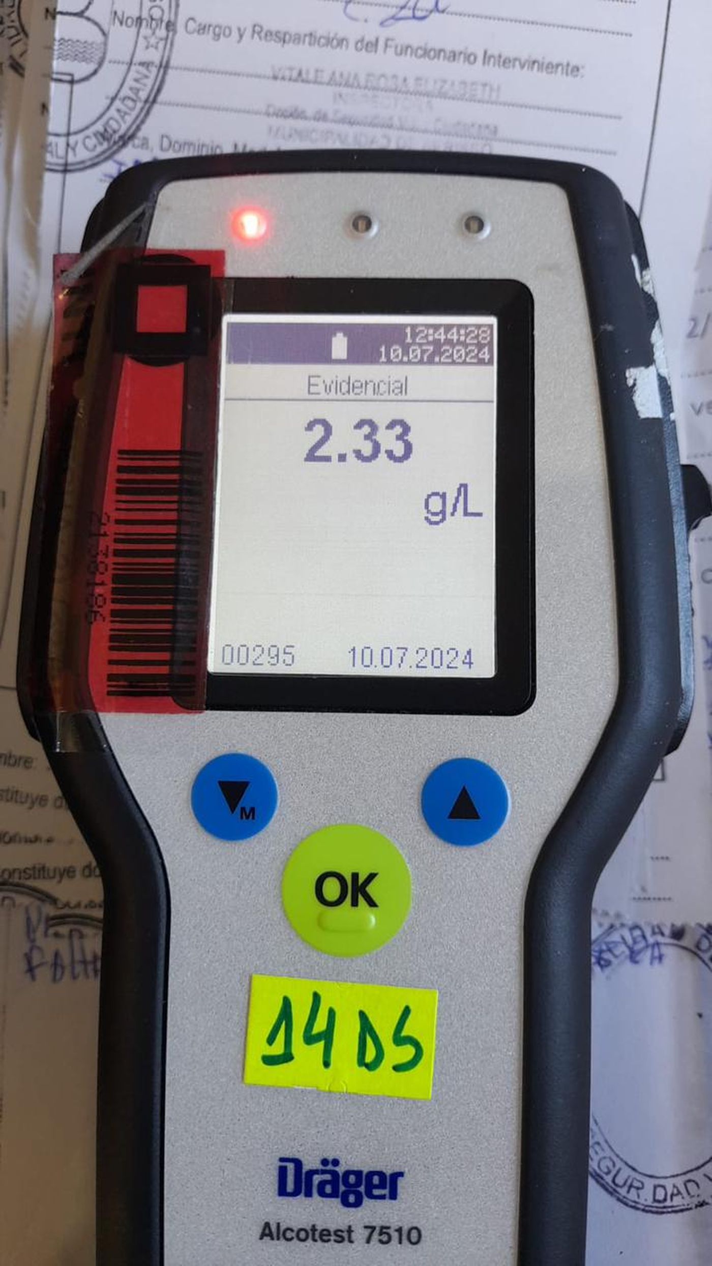 Los agentes de Berisso realizaron el test de alcoholemia, que arrojó 2.33 g/l.