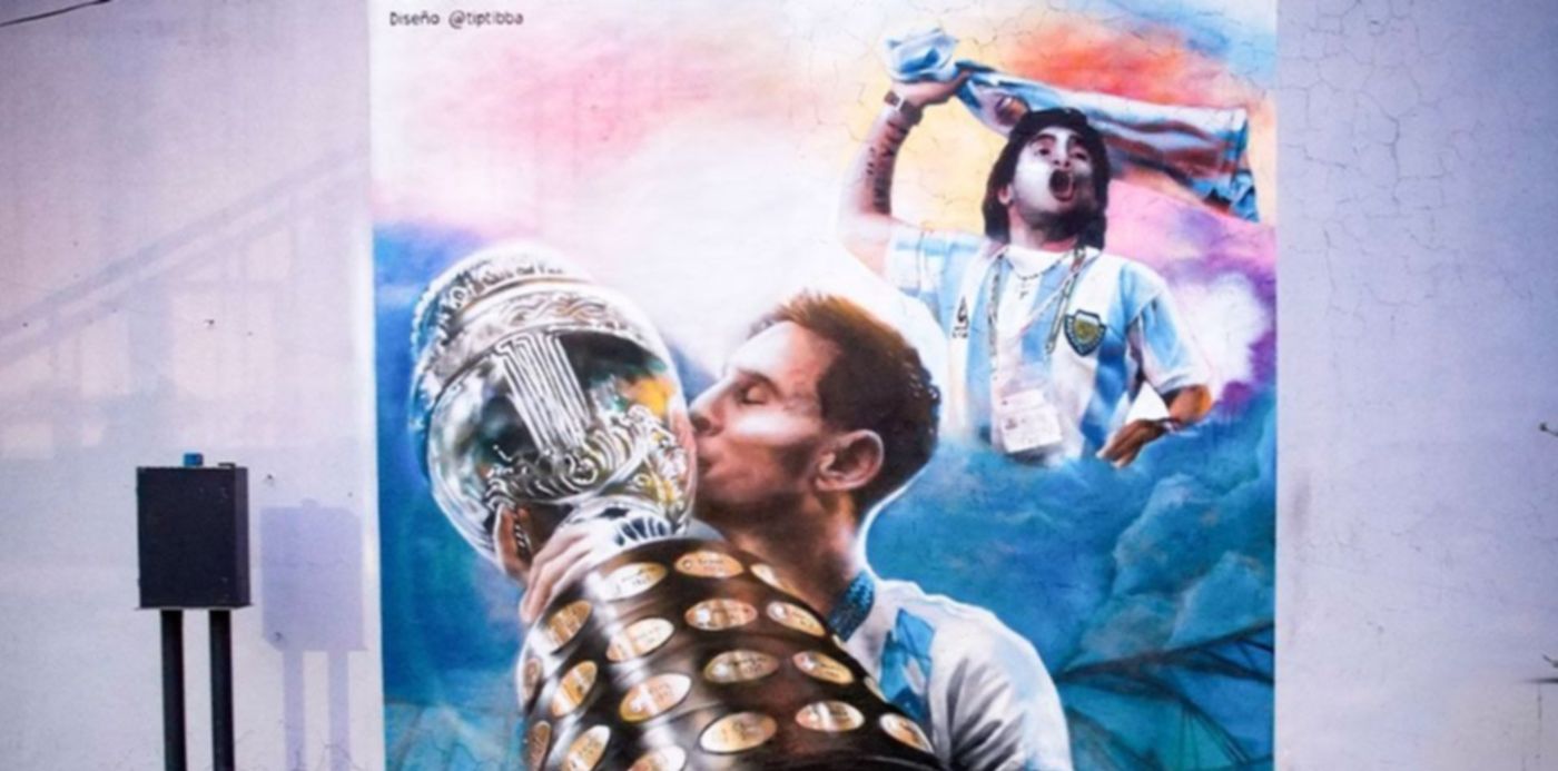 mural - lionel messi - diego maradona - copa américa