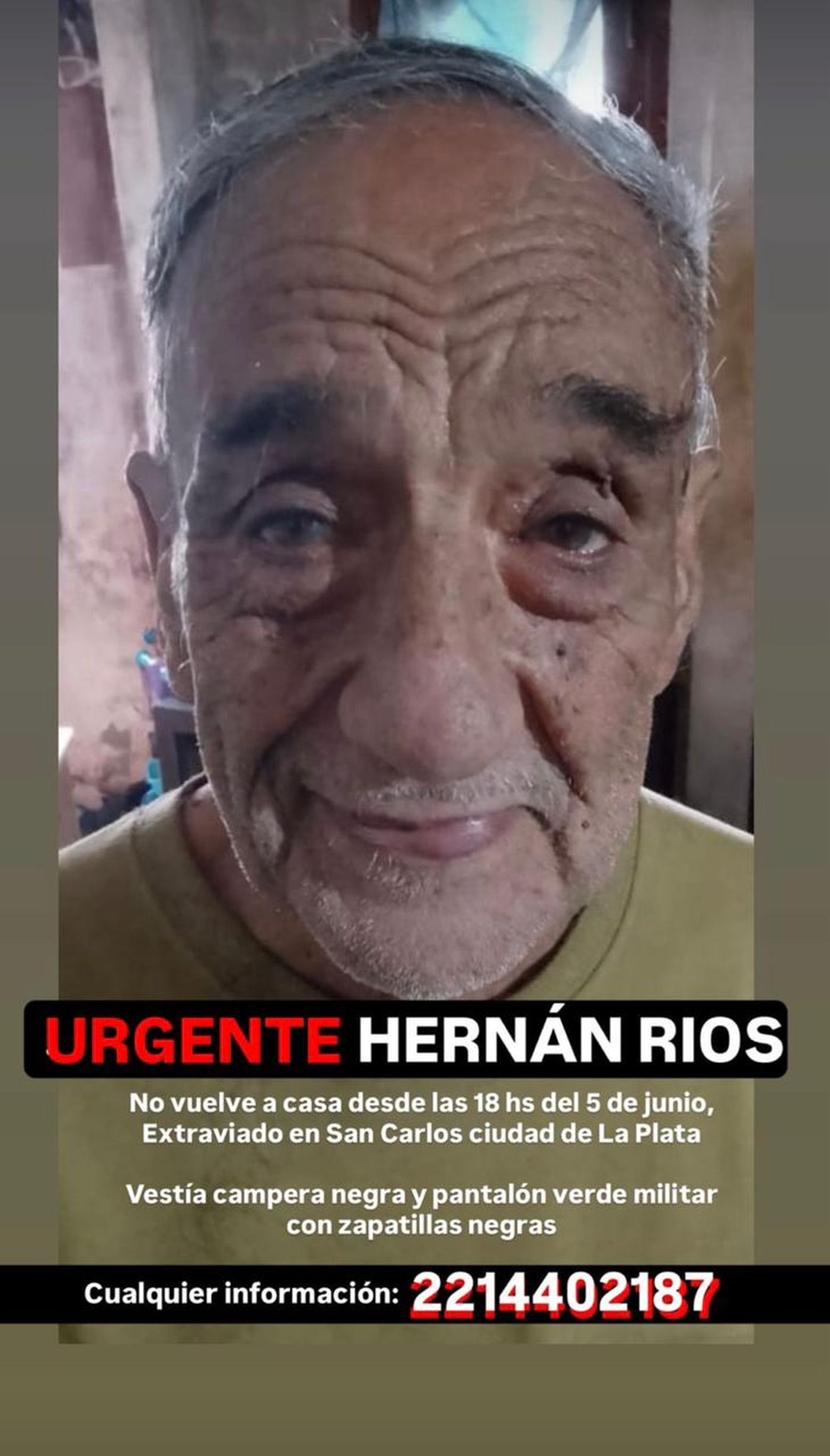 Hernán Ríos es de La Plata y fue visto por última vez en el barrio San Carlos