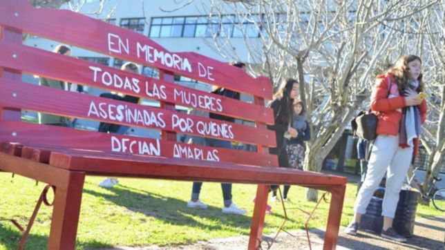 la unlp sumo un nuevo banco rojo para recordar a las victimas de la violencia de genero