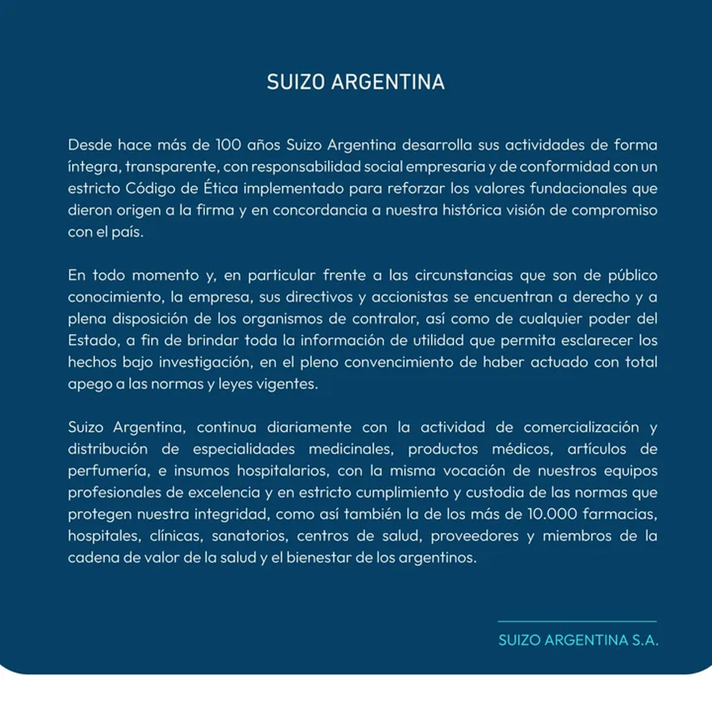 El comunicado de la droguer&iacute;a Suizo Argentina que comparti&oacute; Javier Milei