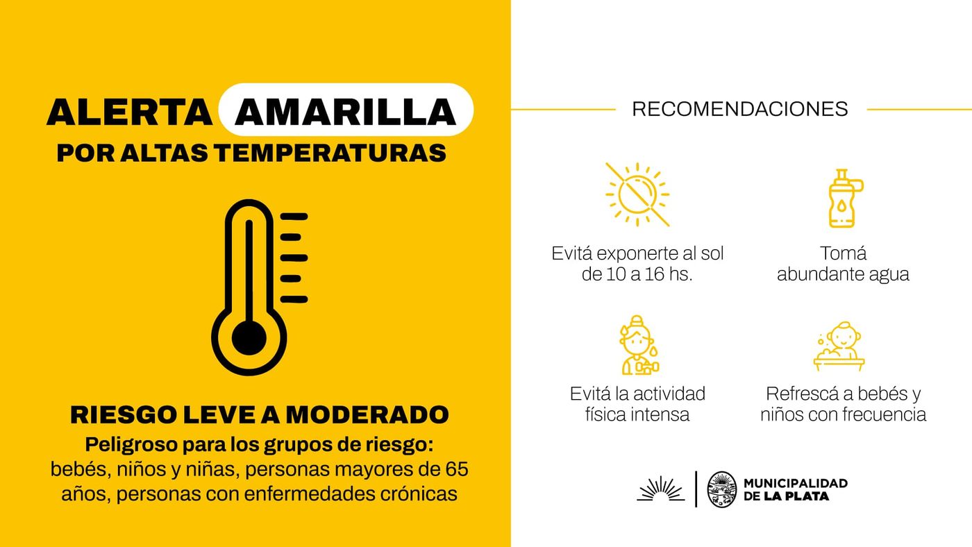 El Servicio Meteorológico Nacional (SMN) anunció que La Plata y la región entraron en alerta amarillo por las altas temperaturas