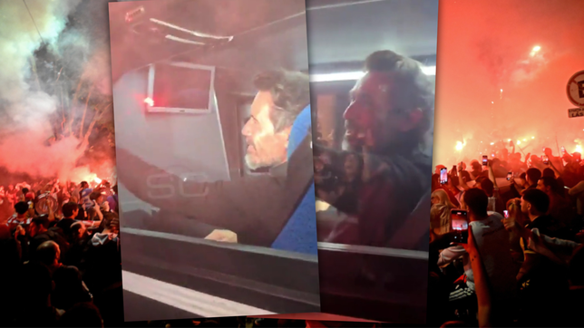 dominguez llego cantando con los hinchas de estudiantes a uno