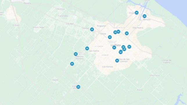 el mapa de los centros de testeo gratuitos de covid en la plata y la region