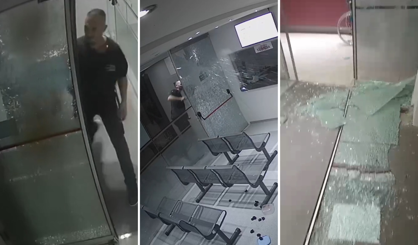 Violencia en el Instituto Médico Platense: un hombre rompió a fierrazos los vidrios y quedó filmado