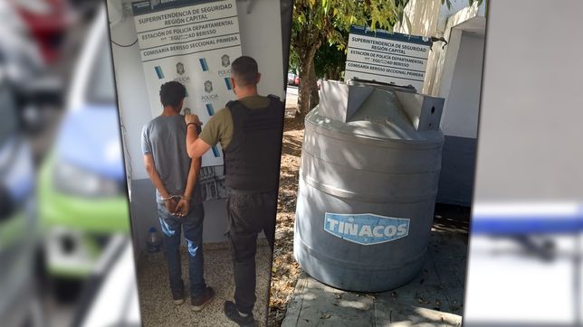 video: robo un enorme tanque de agua e intento llevarselo rodando por las calles