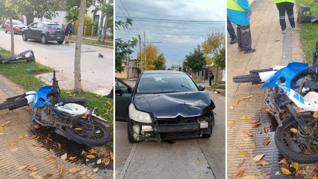un accidente paralizo a un barrio en berisso: un motociclista choco contra un auto y salio despedido