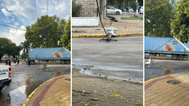 un camionero se llevo puesto cuatro postes y dejo sin luz a todo un barrio de la plata