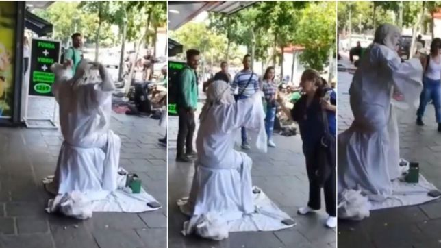video: la estatua viviente de calle 8 enloquecio y se peleo con una mujer en pleno centro