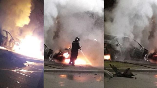 accidente, incendio y rescate: impresionante choque entre dos autos en el mondongo