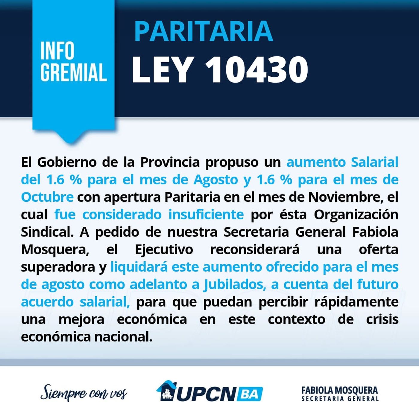 El comunicado de UPCN en medio de las tensas paritarias con la Provincia