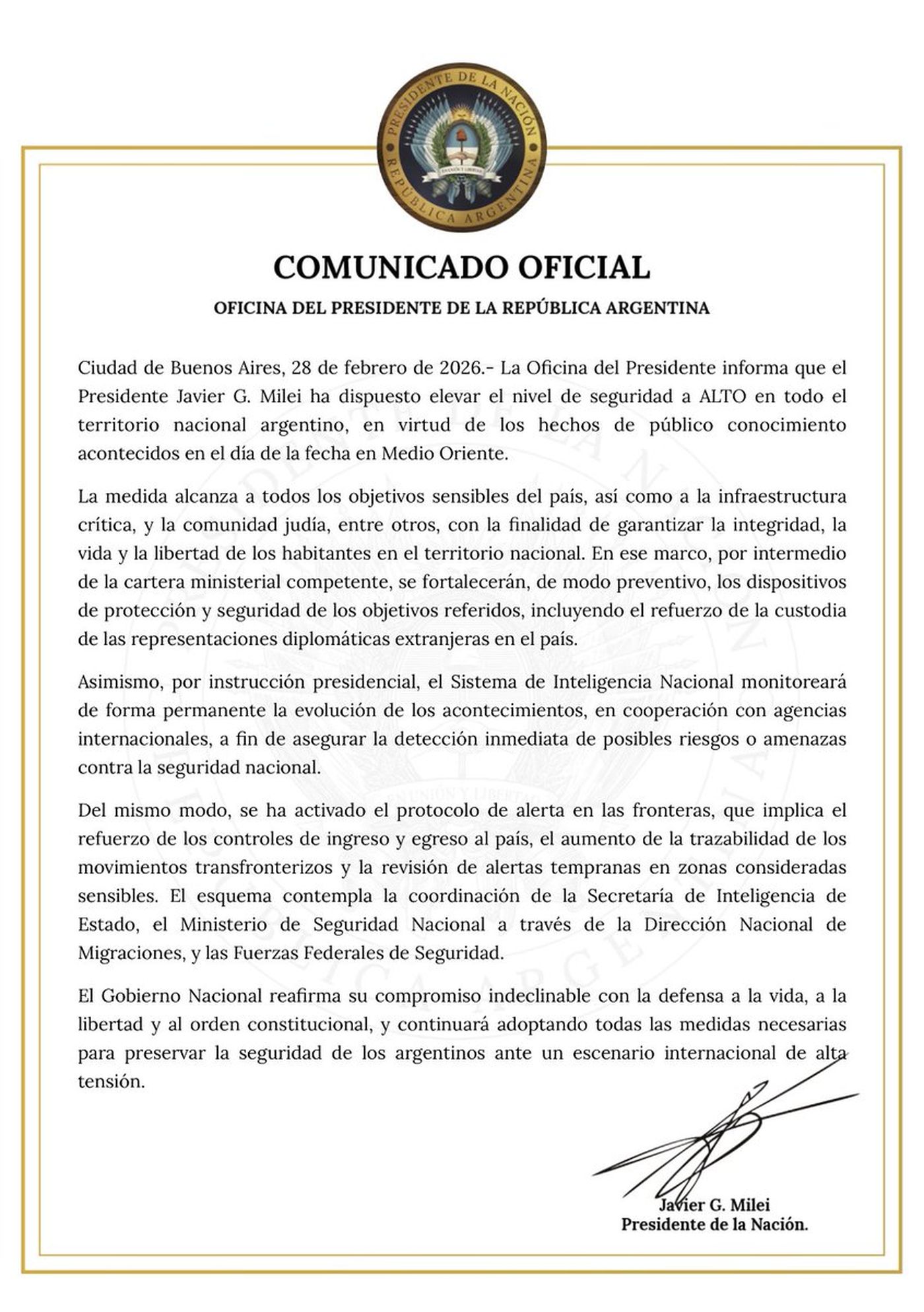 El comunicado del Gobierno ante nuevos bombardeos