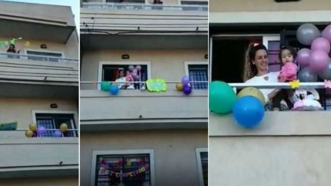 video: una beba cumplio su primer ano en cuarentena y asi se lo festejaron sus vecinos