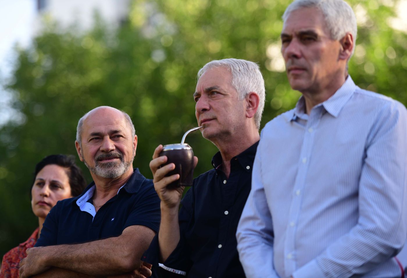 Mario Secco, Julio Alak y Fabián Cagliardi, en la última mateada de Axel Kicillof en La Plata