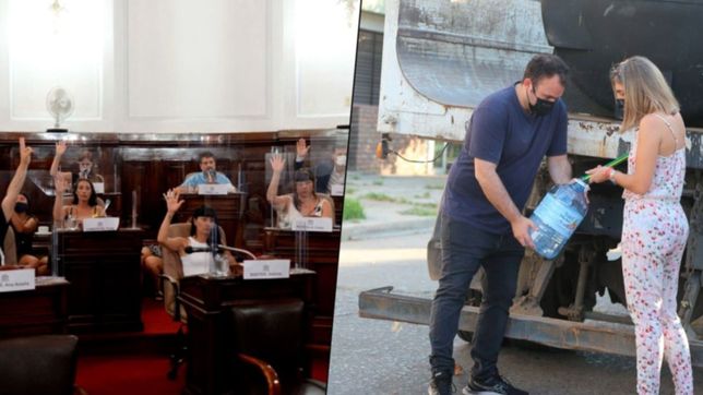 mientras el fdt sesionaba en minoria, concejales de juntos se mostraron repartiendo agua