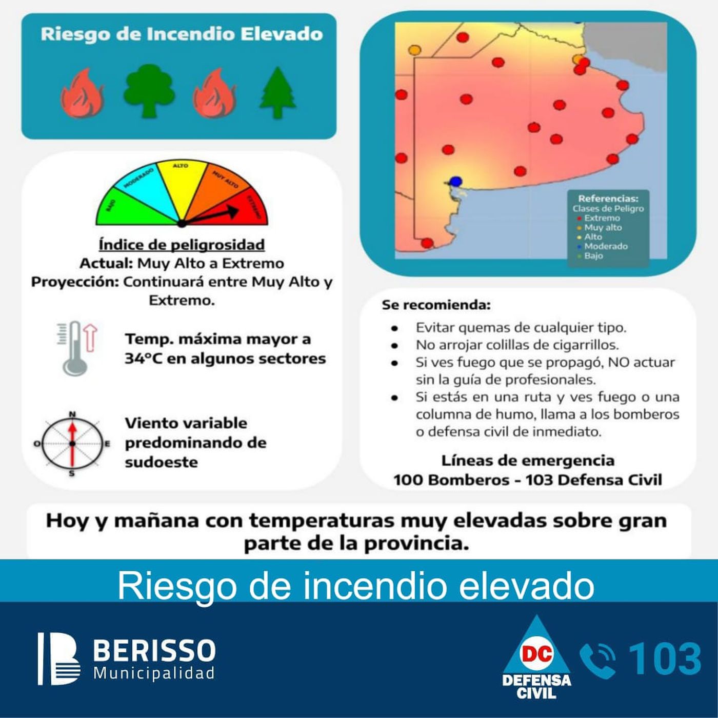 Las recomendaciones de Defensa Civil de Berisso para evitar focos igneos