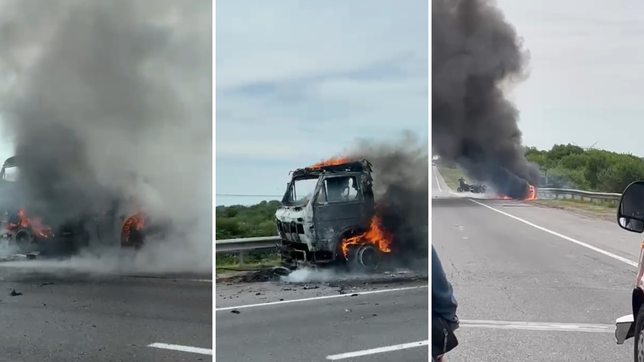 tension y demoras en la autopista por el impactante incendio de un camion