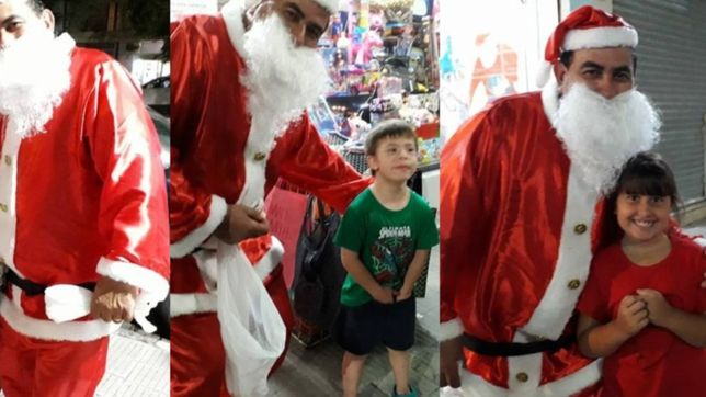 papa noel sorprendio a los nenes platenses durante la noche de los descuentos