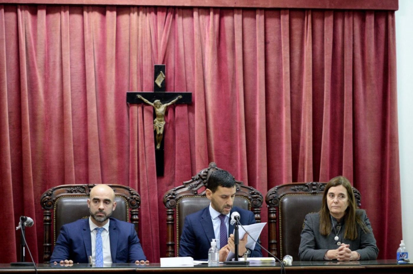 Ramiro Fernández Lorenzo, Hernán Decastelli y Cecilia Sanucci, jueces del Tribunal Oral Criminal I de La Plata.