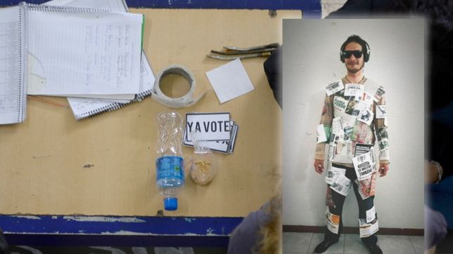 insolito: fue a votar todo empapelado con todas las plataformas