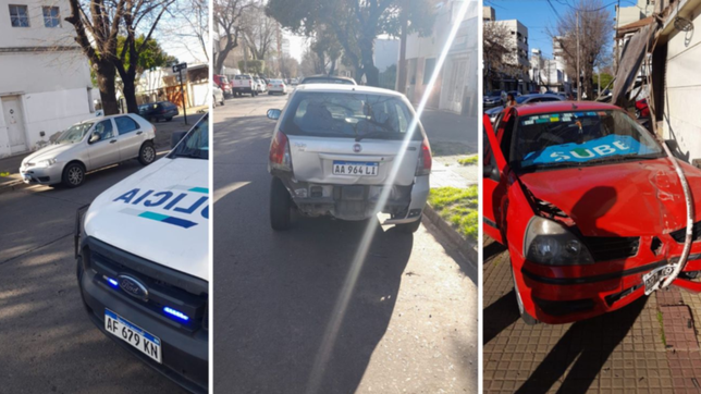 video: dos autos chocaron en el centro de la plata y uno tiro el tinglado de un comercio