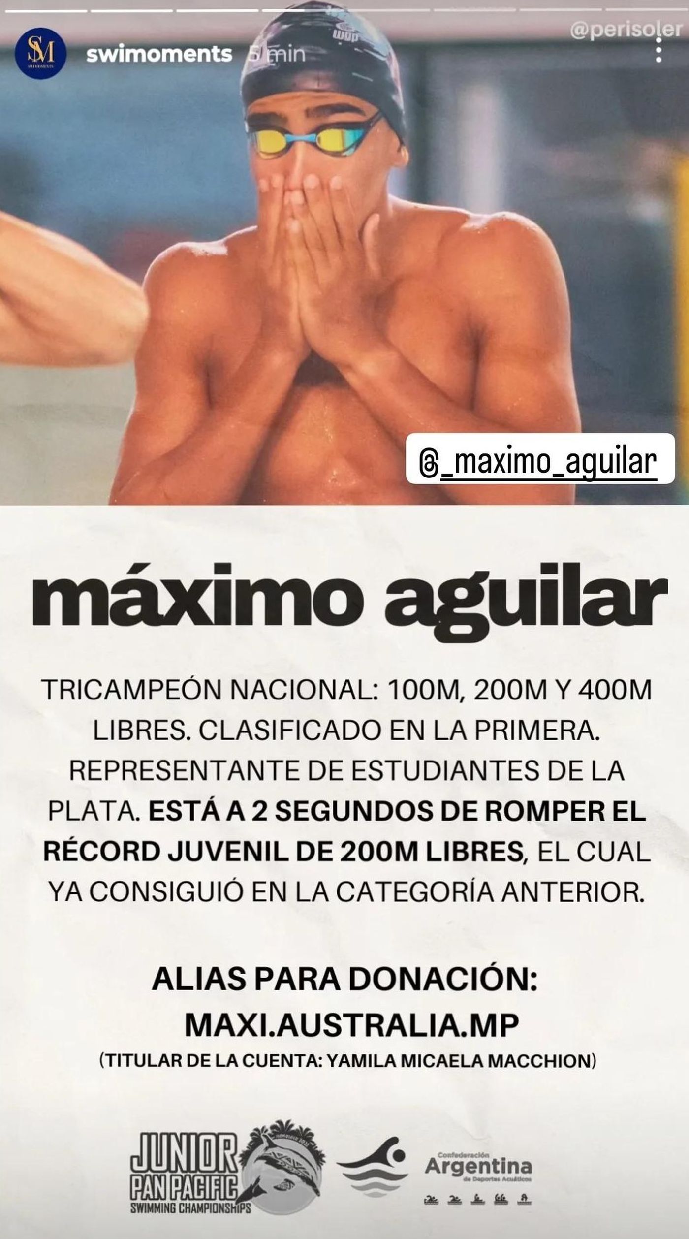 Los datos de la campaña solidaria que se viralizó para intentar ayudar a Máximo a viajar a Australia. Los datos de la campaña solidaria que se viralizó para intentar ayudar a Máximo a viajar a Australia.