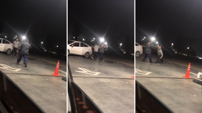 un hombre se colo en la fila para cargar nafta, otro lo increpo y terminaron a las pinas