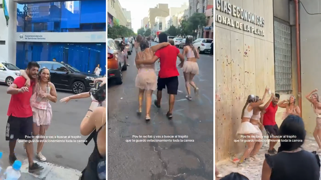 el emotivo festejo de una egresada de la unlp con el trapito que le guardo lugar 5 anos