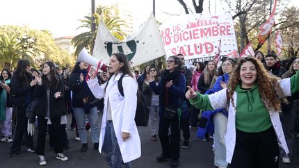 Médicos residentes marcharon por las calles de La Plata y se manifestaron frente a Gobernación