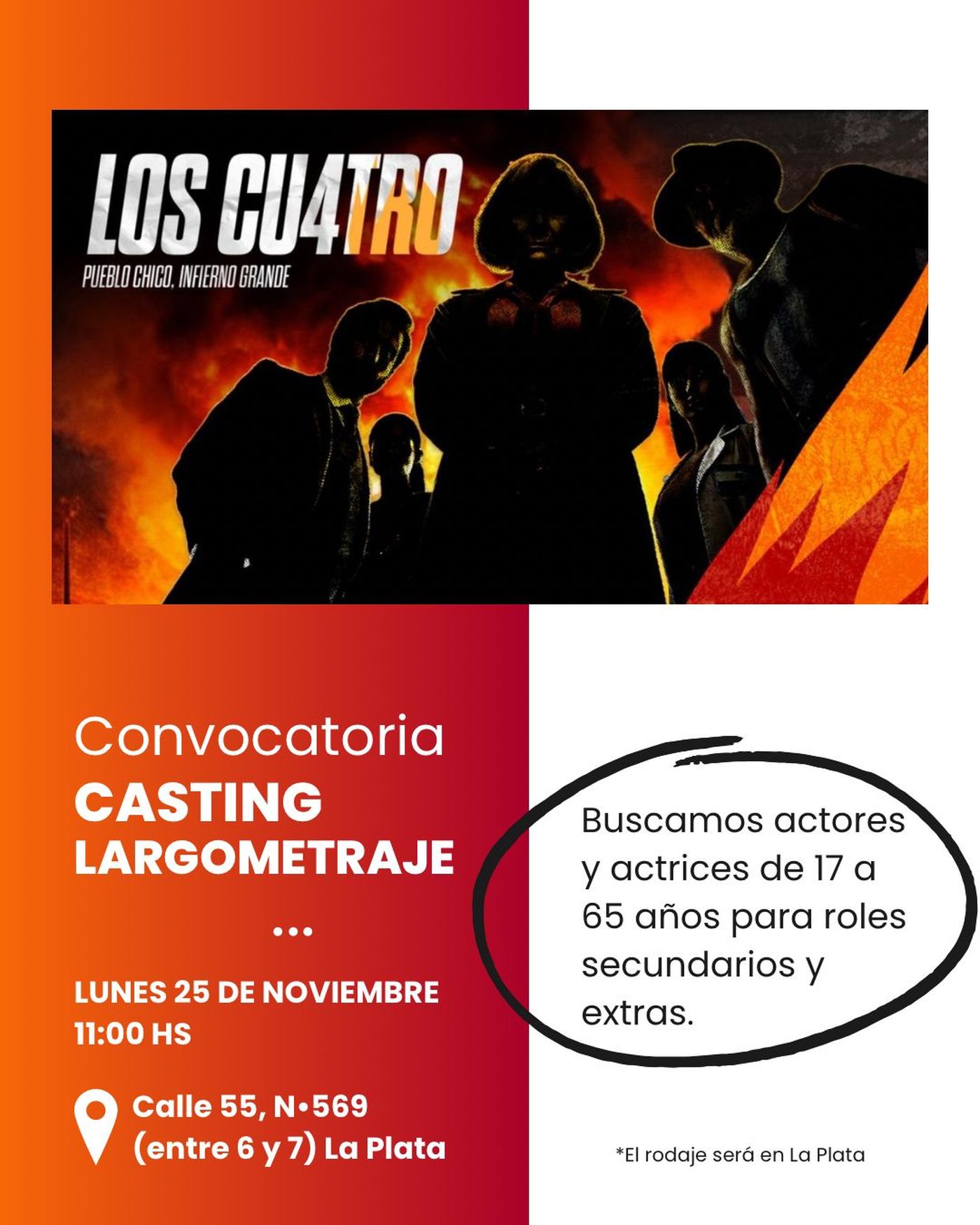 El volante del casting con el que se busca actores y extras en La Plata.