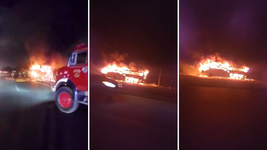 video: un micro con 41 pasajeros a bordo se prendio fuego en plena ruta 2 video: un micro con 41 pasajeros a bordo se prendio fuego en plena ruta 2