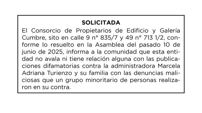el consorcio de propietarios de edificio y galeria cumbre informa a la comunidad