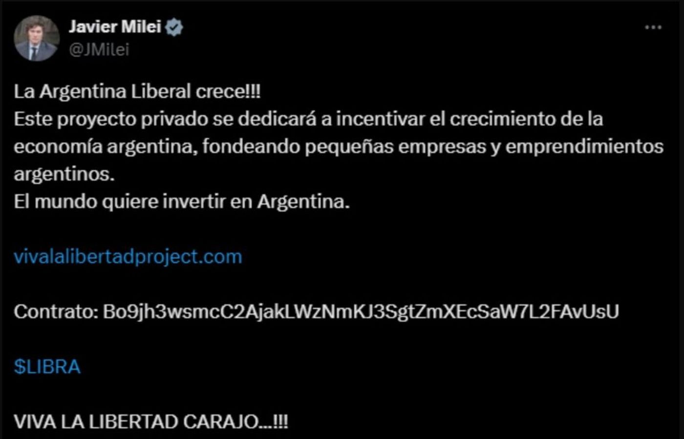 El posteo de Javier Milei que desat&oacute; el esc&aacute;ndalo con la memecoin $Libra