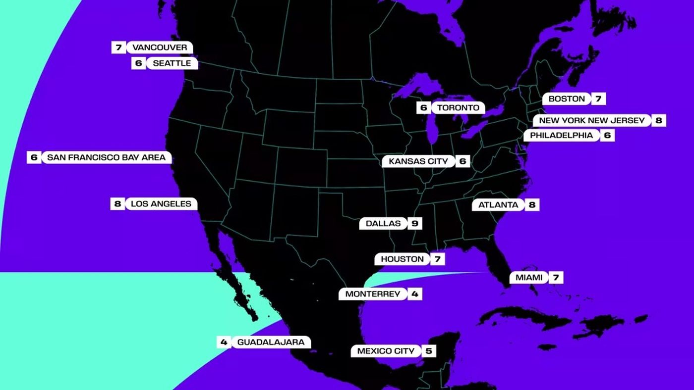 Las ciudades que albergarán partidos en el Mundial 2026. Las ciudades que albergarán partidos en el Mundial 2026.