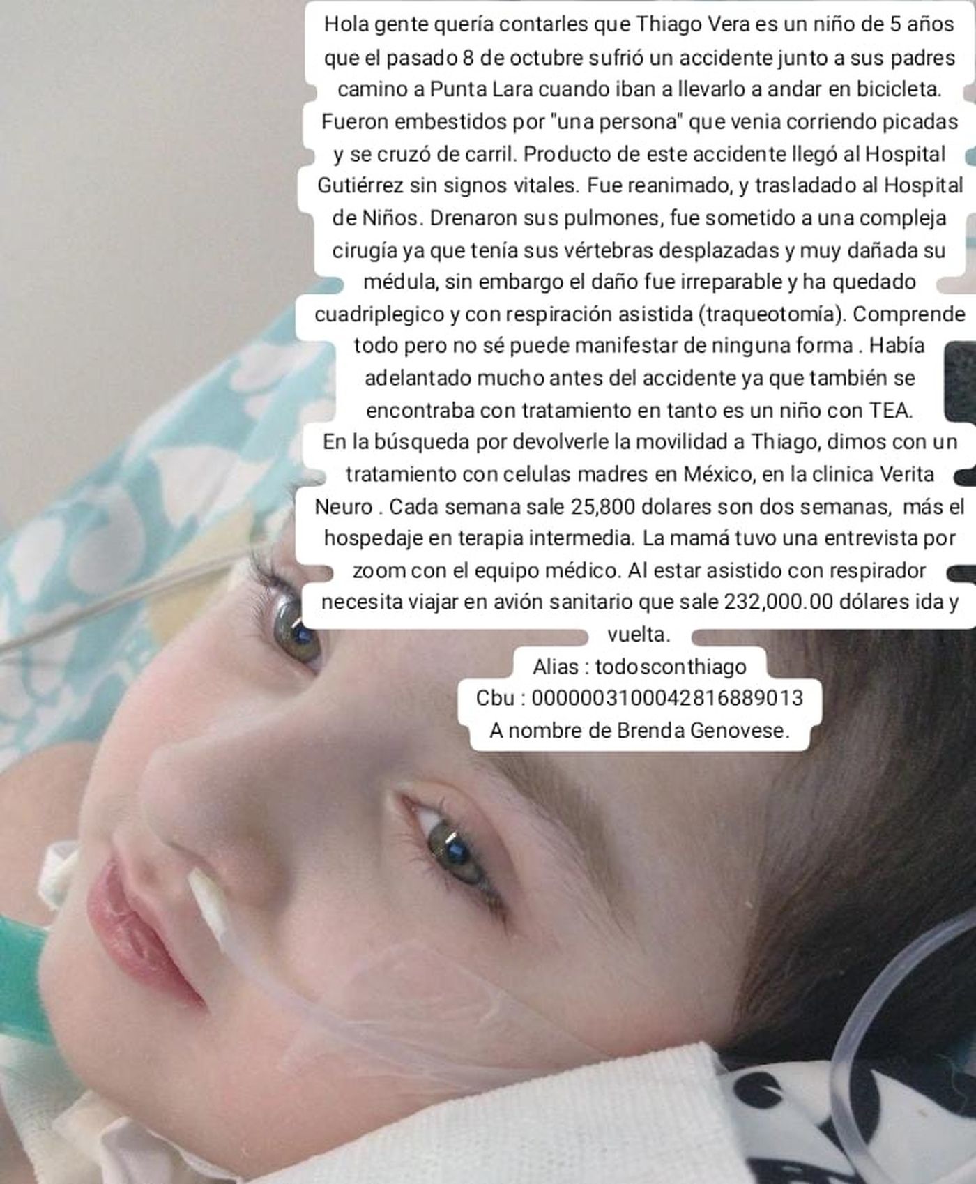 Una familia de La Plata lanzó un comunicado buscando la solidaridad de los vecinos, por el tratamiento que debe afrontar un niño de 5 años en México.