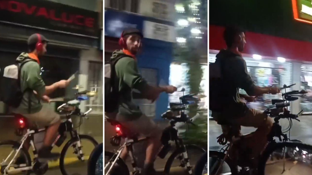 el espectacular video del ciclista baterista que toca mientras pedalea y sorprende a todos en la plata