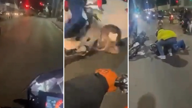 una caravana de motos en la plata termino con un choque y dos heridos por cruzar un semaforo en rojo