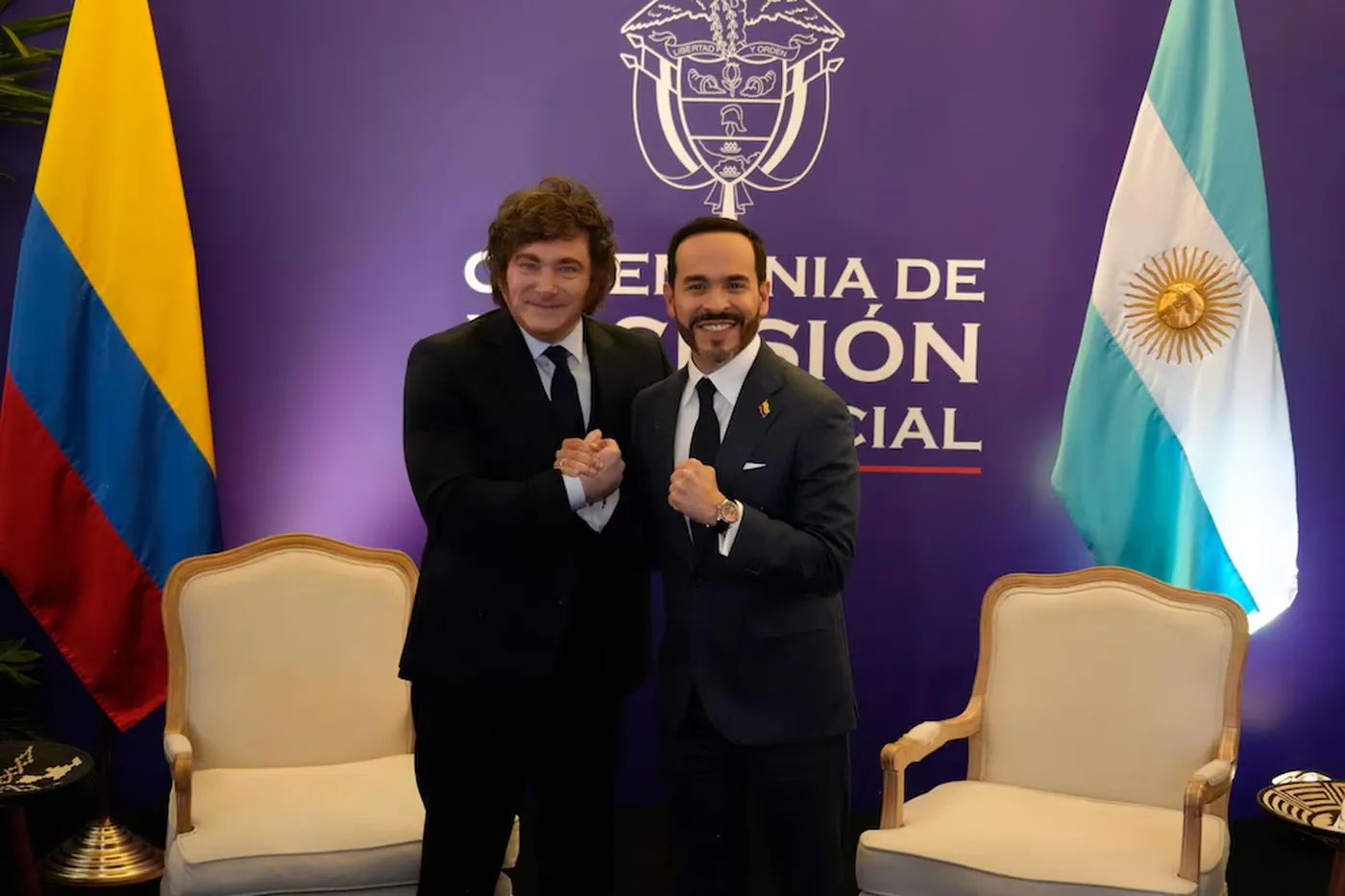 Javier Milei y Abelardo de la Espriella durante el encuentro bilateral que mantuvieron d&iacute;as atr&aacute;s en Colombia