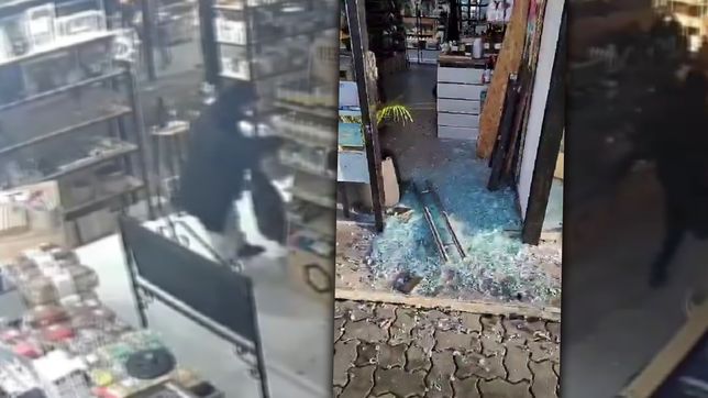 delincuentes destrozaron la puerta de una dietetica de la plata y vaciaron el local