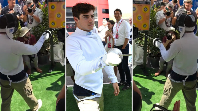 el llamativo video de colapinto afrontando un desafio con un florete de esgrima