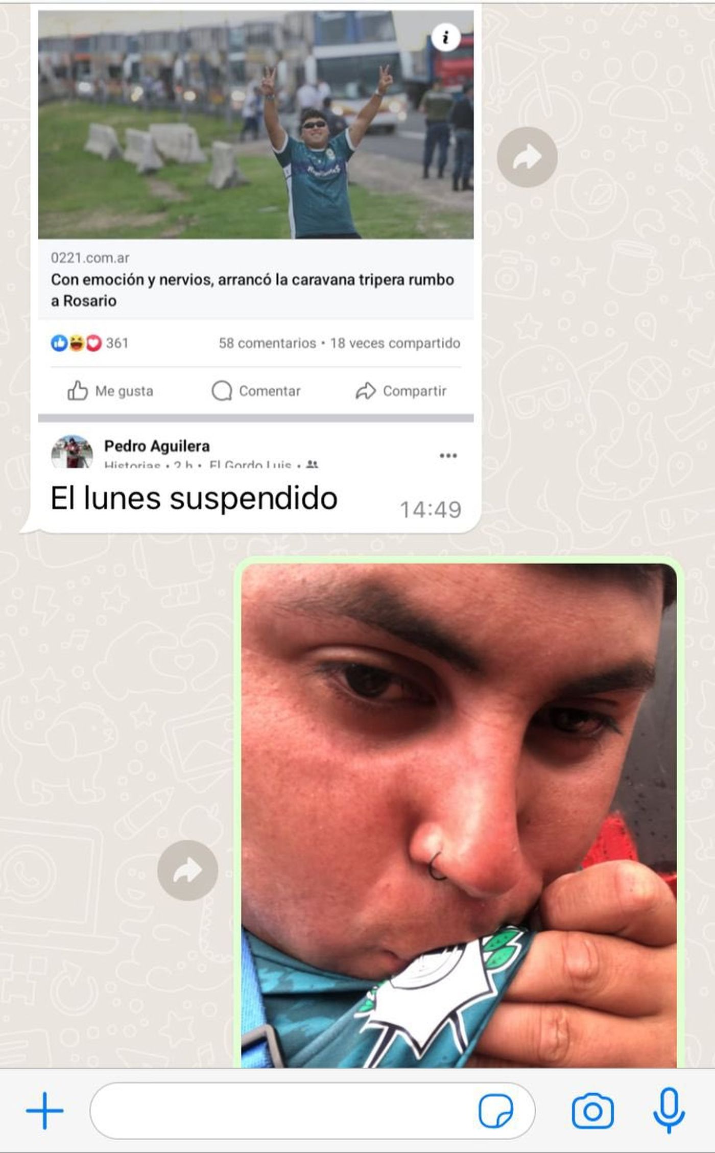 La captura del WhatsApp de Gianfranco y su encargado, el viernes del partido.
