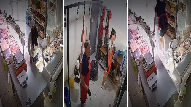 con una cuchilla en la mano, una carnicera de la plata espanto a un ladron que queria robarle