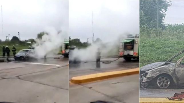 en un confuso episodio, un auto se incendio tras chocar con una camioneta