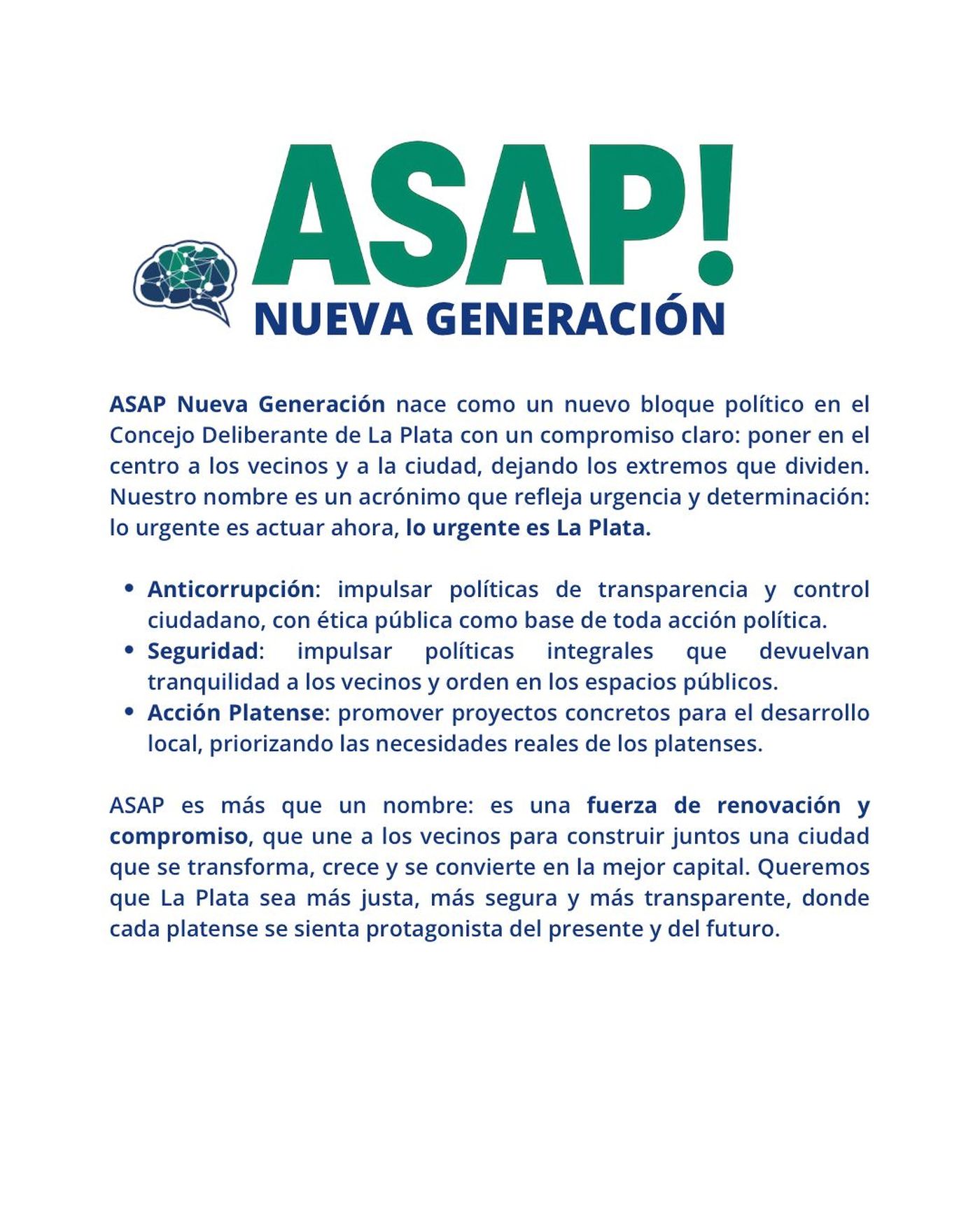 ASAP Nueva Generación, el bloque que se formó en el Concejo Deliberante de La Plata
